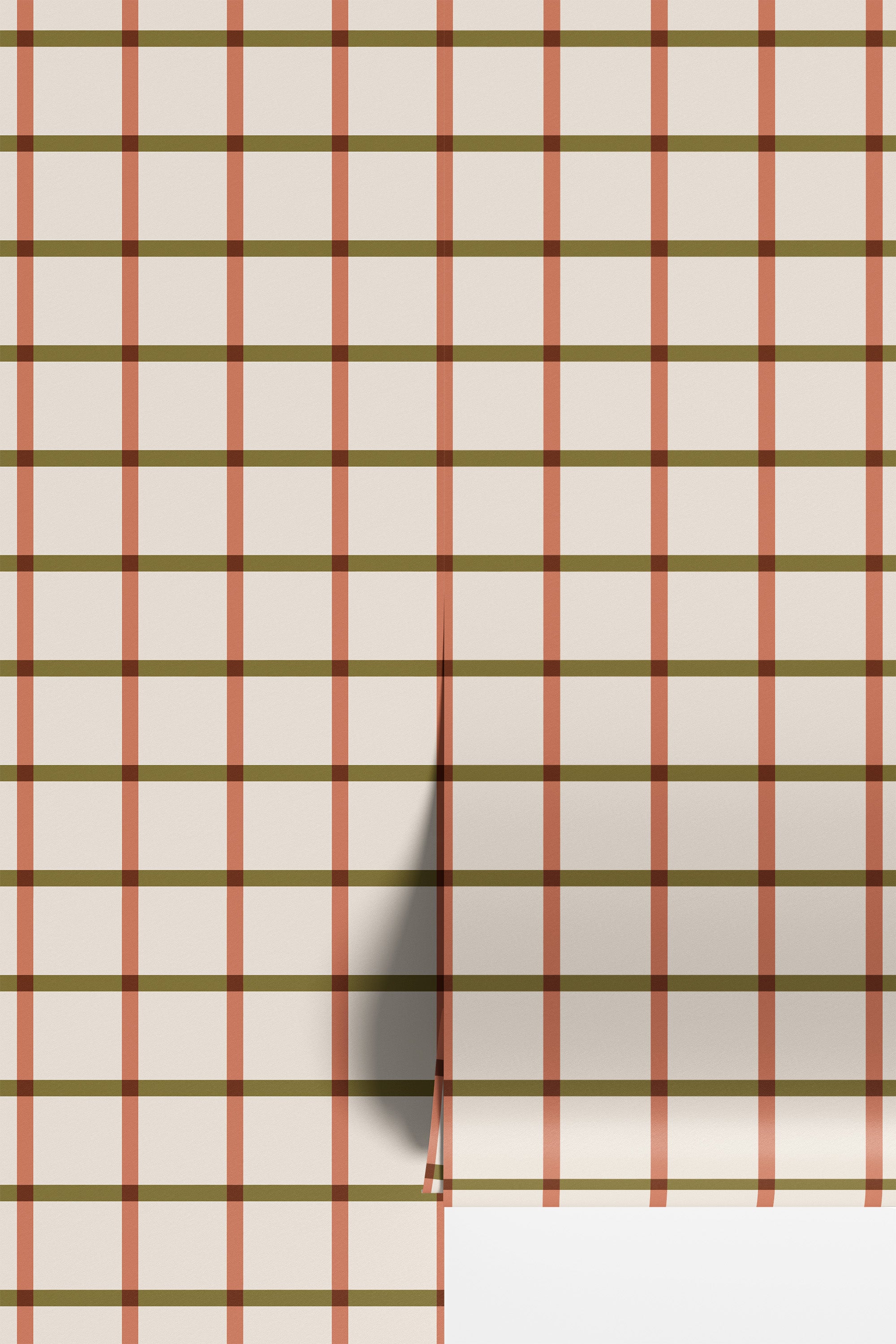 Windowpane Wallpaper - Coral + Olive