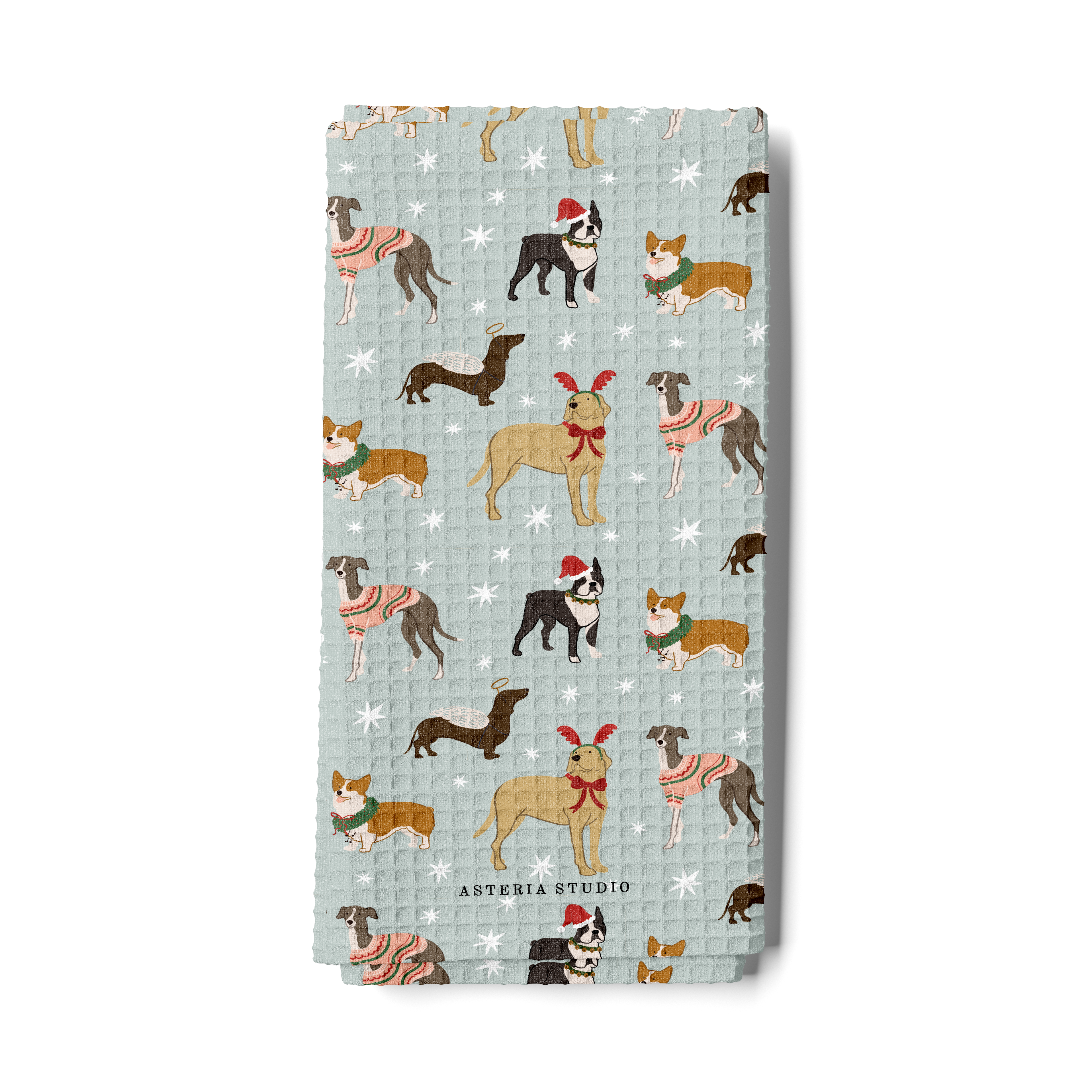 Holiday Dogs Tea Towel