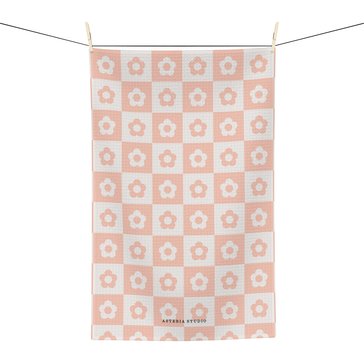 Pink Floral Check Tea Towel