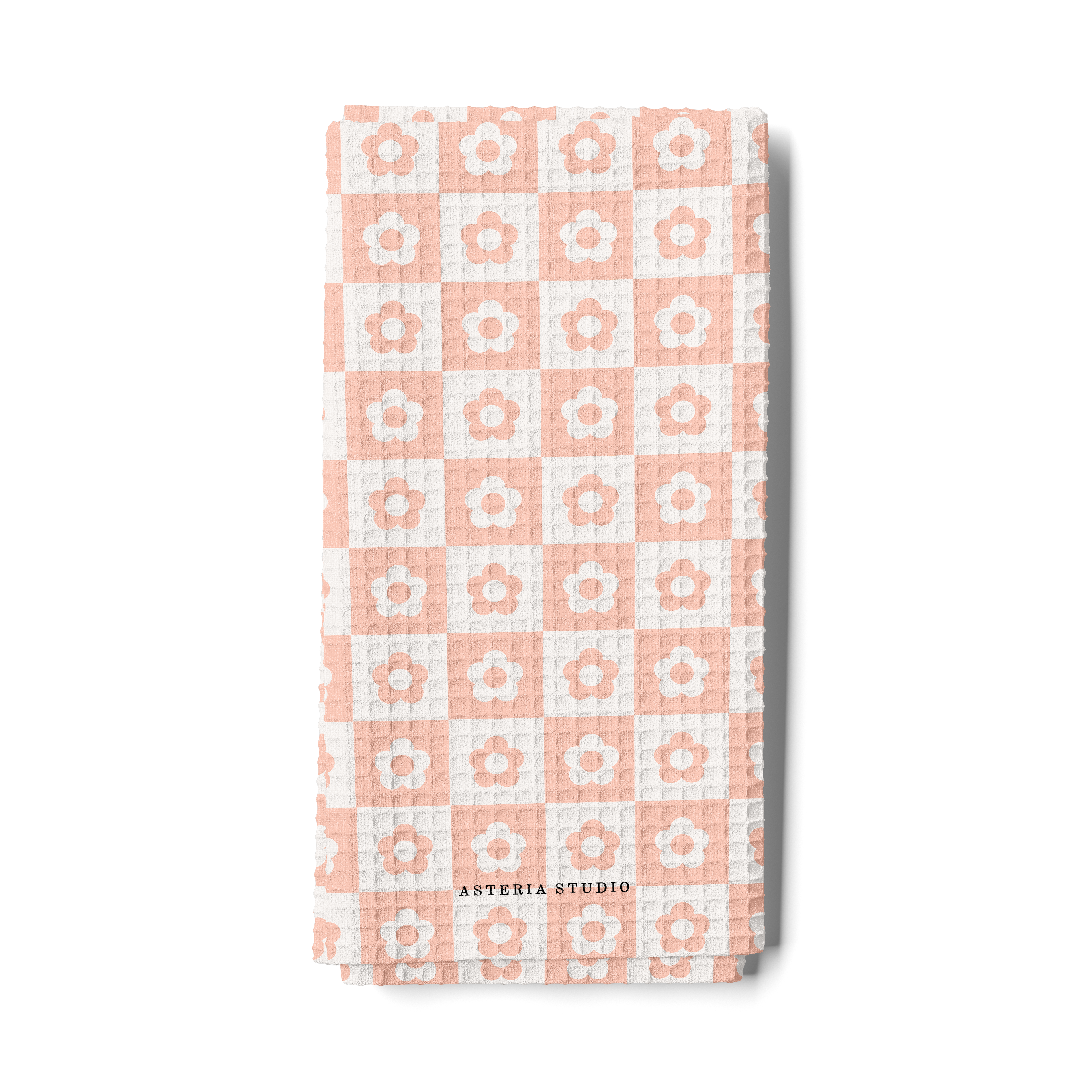 Pink Floral Check Tea Towel